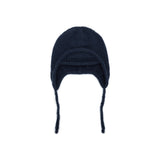 LABEL POINT CABLE EARFLAP BEANIE IN NAVY