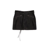 ZIPPER POCKET WASHED LEATHER MINI SKIRT IN BROWN