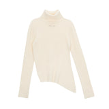 TURTLE NECK UNBALANCE KNIT PULLOVER IN IVORY