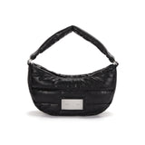 FAUX LEATHER HALF MOON MIDDLE PADDING BAG IN BLACK