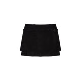 LAYERED BELTED MINI SKIRT IN BLACK