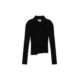 DIAGONAL BUTTON POINT SLIM CARDIGAN IN BLACK