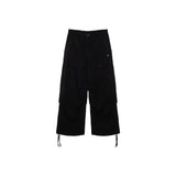 RAYON STRING CARGO PANTS IN BLACK