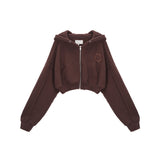 OBLIQUE POCKET HOODY ZIP UP IN BROWN