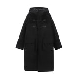 FLEECE HOODY DUFFLE COAT IN BLACK