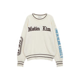 SLEEVE LETTERING KNIT PULLOVER IN IVORY