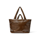 EMBOSSED LOGO LEATHER MAXI BAG IN KHAKI BROWN