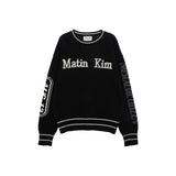 SLEEVE LETTERING KNIT PULLOVER IN BLACK