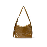 EMBOSSED LOGO LEATHER SHOULDER BAG IN KHAKI