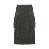 NYLON BIG POCKET CARGO SKIRT IN KHAKI