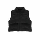 GLOSSY CROP DOWN VEST IN BLACK