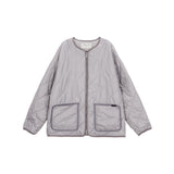 COLLARLESS QUILTING ZIP UP JUMPER IN LIGHT GREY