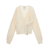 PINCHED TWO WAY KNIT ZIP CARDIGAN IN IVORY