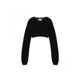 ROUND NECK CROP ZIP UP CARDIGAN IN BLACK