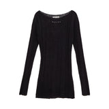 BOAT NECK LONG KNIT PULLOVER IN BLACK