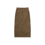 SIDE ZIPPER COLOR DENIM LONG SKIRT IN BROWN