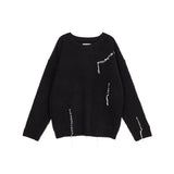 LOGO STITCH HAIRY KNIT PULLOVER IN BLACK