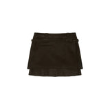 LAYERED BELTED MINI SKIRT IN KHAKI BROWN