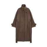 HIGH NECK FLARE COAT IN BROWN