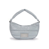 FAUX LEATHER HALF MOON MIDDLE PADDING BAG IN SKY